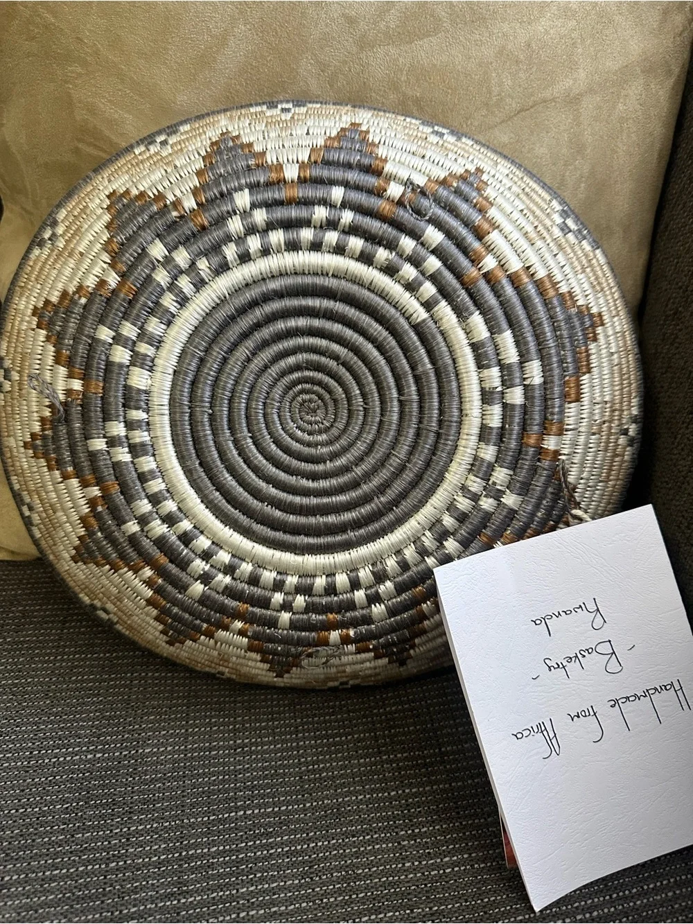 Rwanda basket African Handma Decorative Woven Basket Bowl - Neutral Gray & Cream